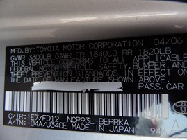 2007 TOYOTA YARIS BASE SILVER 1.5L AT Z18261